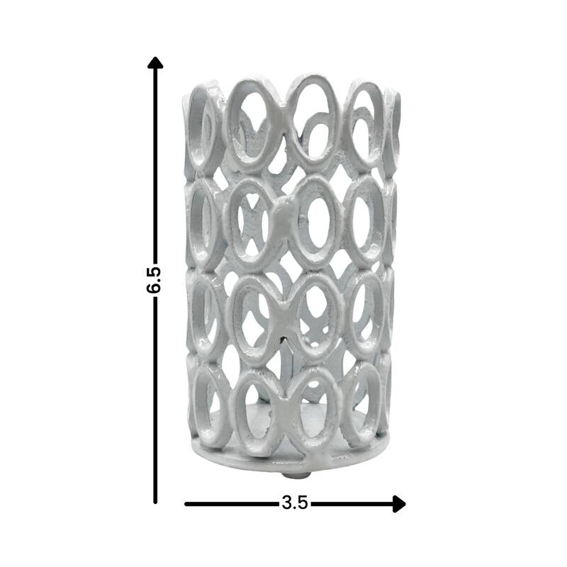 7 Inch Decorative Handmade Aluminum Modern Hollow-Craved Candle holder Set of 2 - 3.75 x 3.75 x 6.5 in