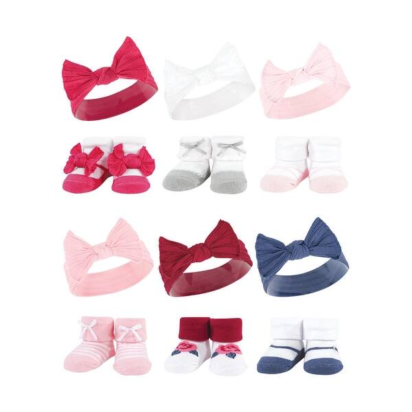 slide 1 of 1, Hudson Baby Infant Girl 12Pc Headband and Socks Giftset, Pink White Pink Blue, One Size - Pink White Pink Blue Pink White Pink Blue - One Size