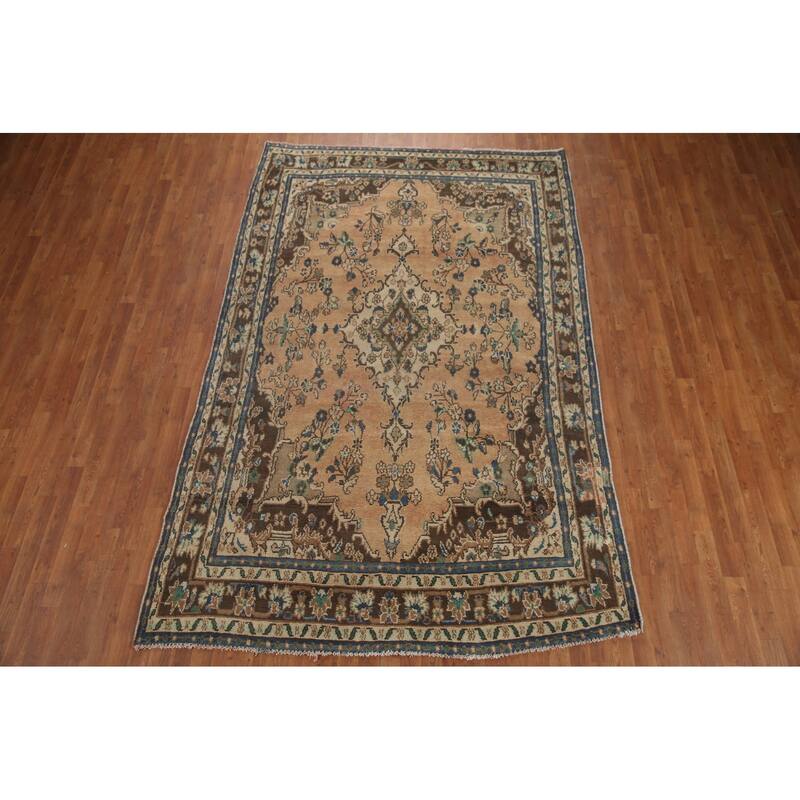 Hand Knotted Oriental 100% Wool Carpet Traditional Floral Peach Hamedan Area Rug - 10' 2'' X 6' 7''