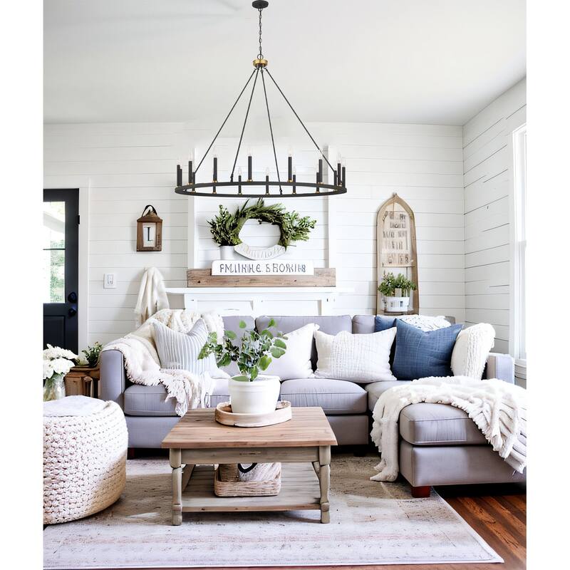 47In Farmhouse 16-light Large Round Wagon Wheel Candle Chandelier - 47'' D X 140'' H