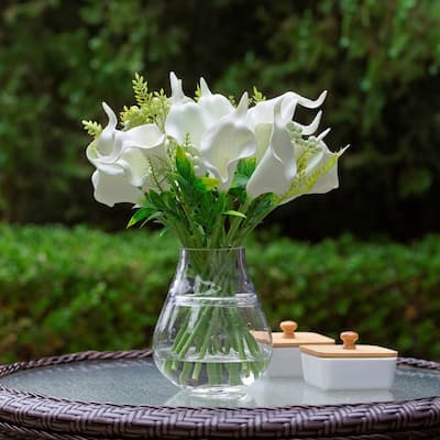 Mixed Real Touch Lily Flower Arrangement in Clear Glass Vase with Acrylic Water For Home Wedding Decoration