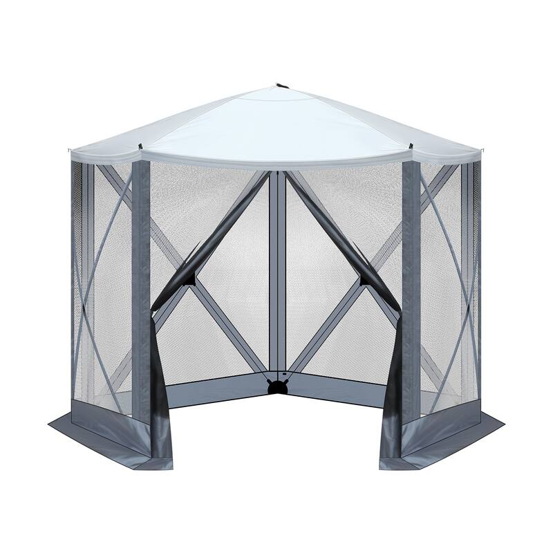 Outdoor Pop Up Camping Gazebo UV and Waterproof Canopy with Mesh Sidewalls for Backyard Patio and Family Gatherings - 10x10 - Grey-White
