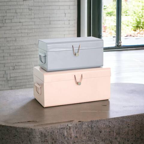 Elle Decor Daven Decorative Metal Box Trunks Set of 2 Pink & Gray