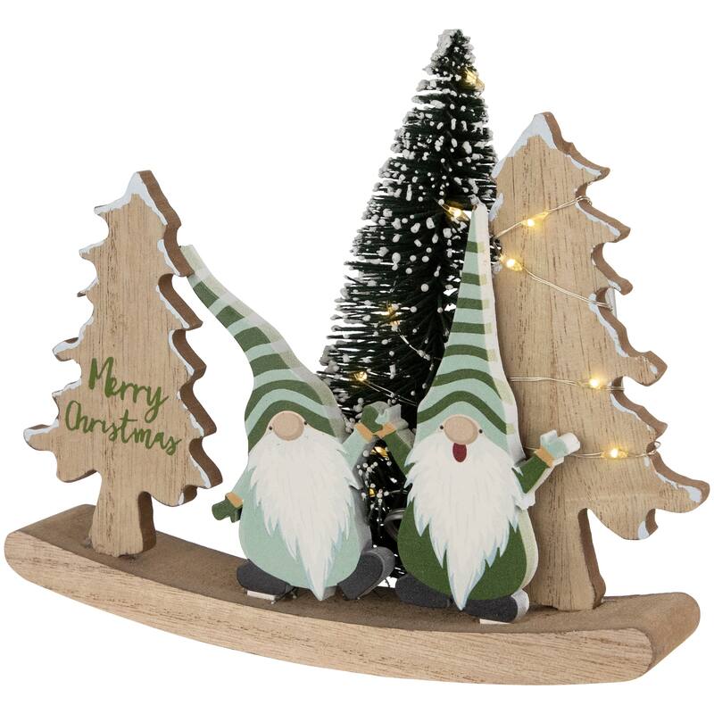 LED Lighted Gnomes and "Merry Christmas" with Trees Decoration - 6.5"