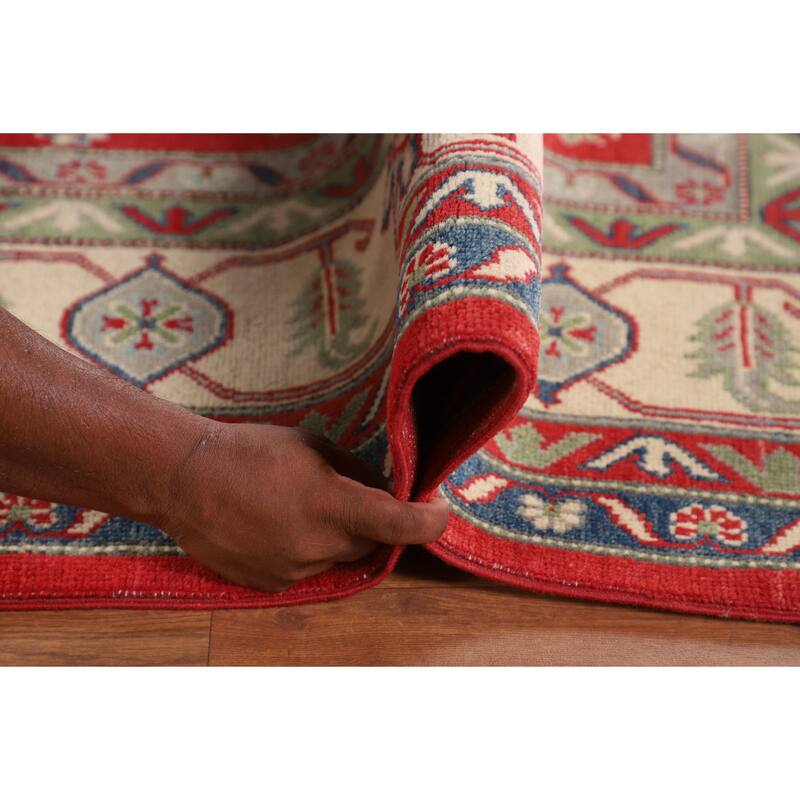 Traditional Red Geometric Kazak Oriental Area Rug Handmade Wool Carpet - 8'1" x 10'0"