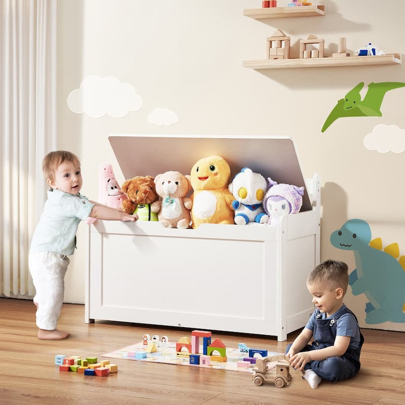 Multifunctional Storage Wooden Toy Storage Box with Flip-Top Lid and Safety Hinge Perfect for Any Room