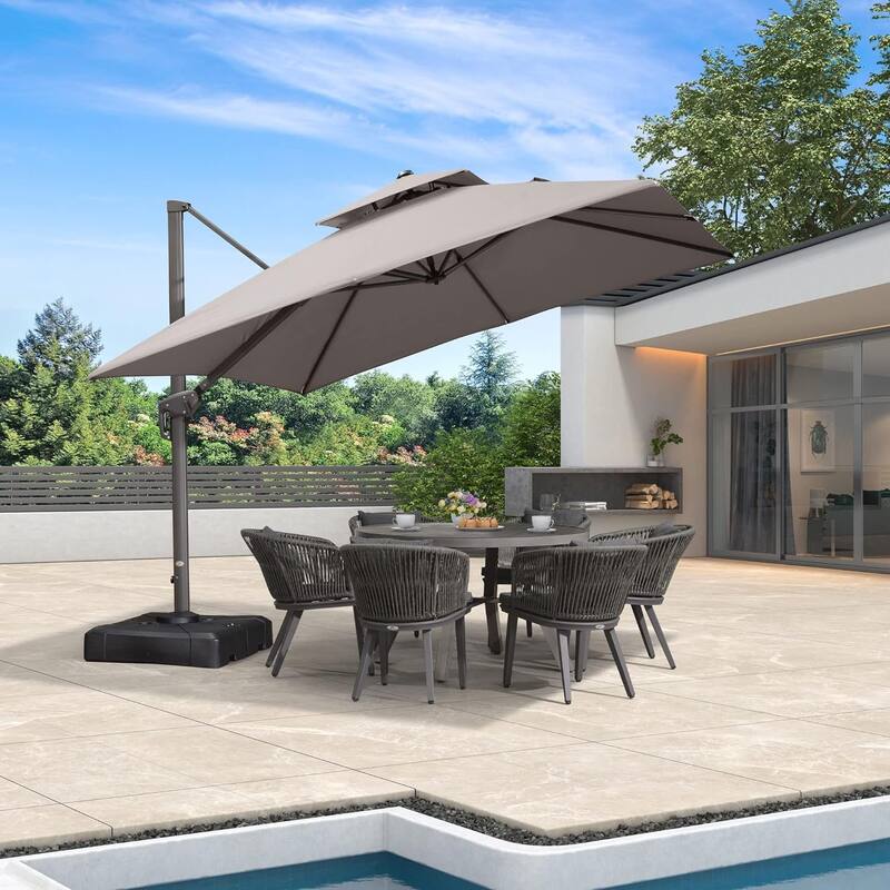 PURPLE LEAF Double Top Stylish Patio Cantilever Umbrella - 10ft-Taupe