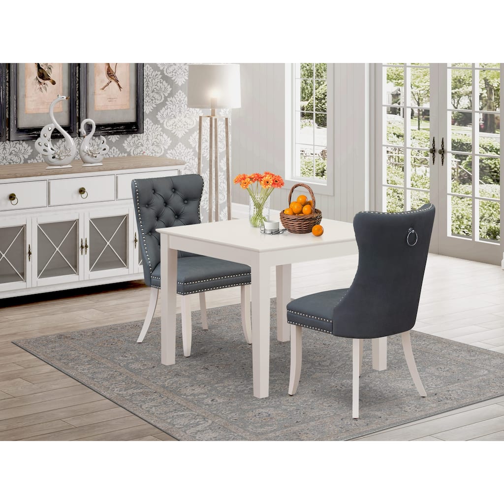 East West Furniture Dinette Set Includes a Square Kitchen Dining Table and Upholstered Chairs, Linen White (Pieces Options)