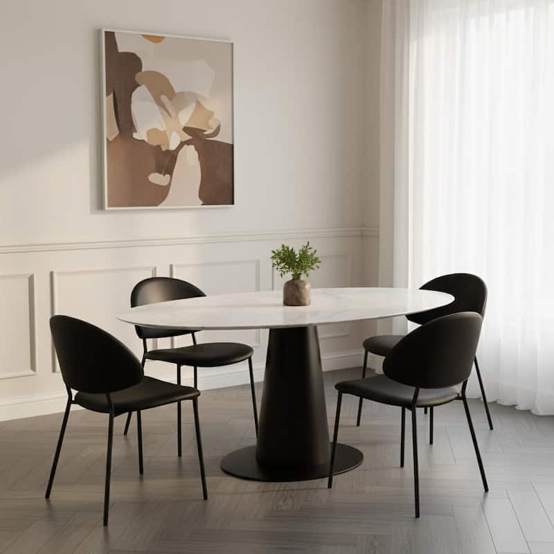 Manhattan Comfort Haven Vegan Leather Metal Side Chair - Set of 4 - Black