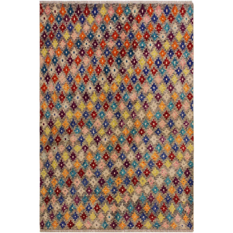 Shabby Chic Balochi Walls Gray/Blue Hand Knotted Wool Rug - 4'10'' x 6'6''