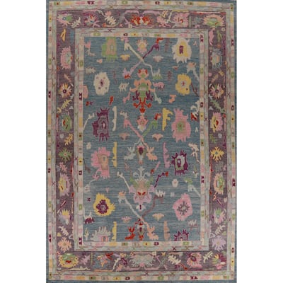 Vegetable Dye Blue Oushak Turkish Large Rug Blue Handmade Wool Carpet - 10'3" x 14'1"