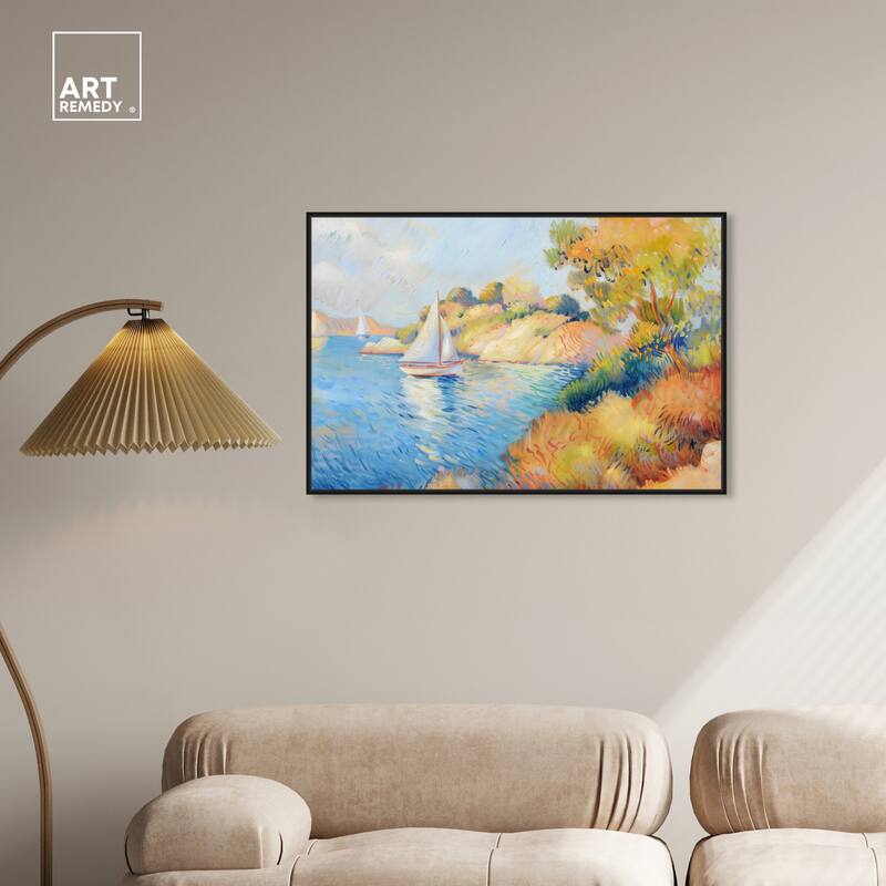 Art Remedy Sail Off In The Morning Framed Impressionism 1 Piece Canvas Wall Art /Monet And Van Gogh Inspired Art