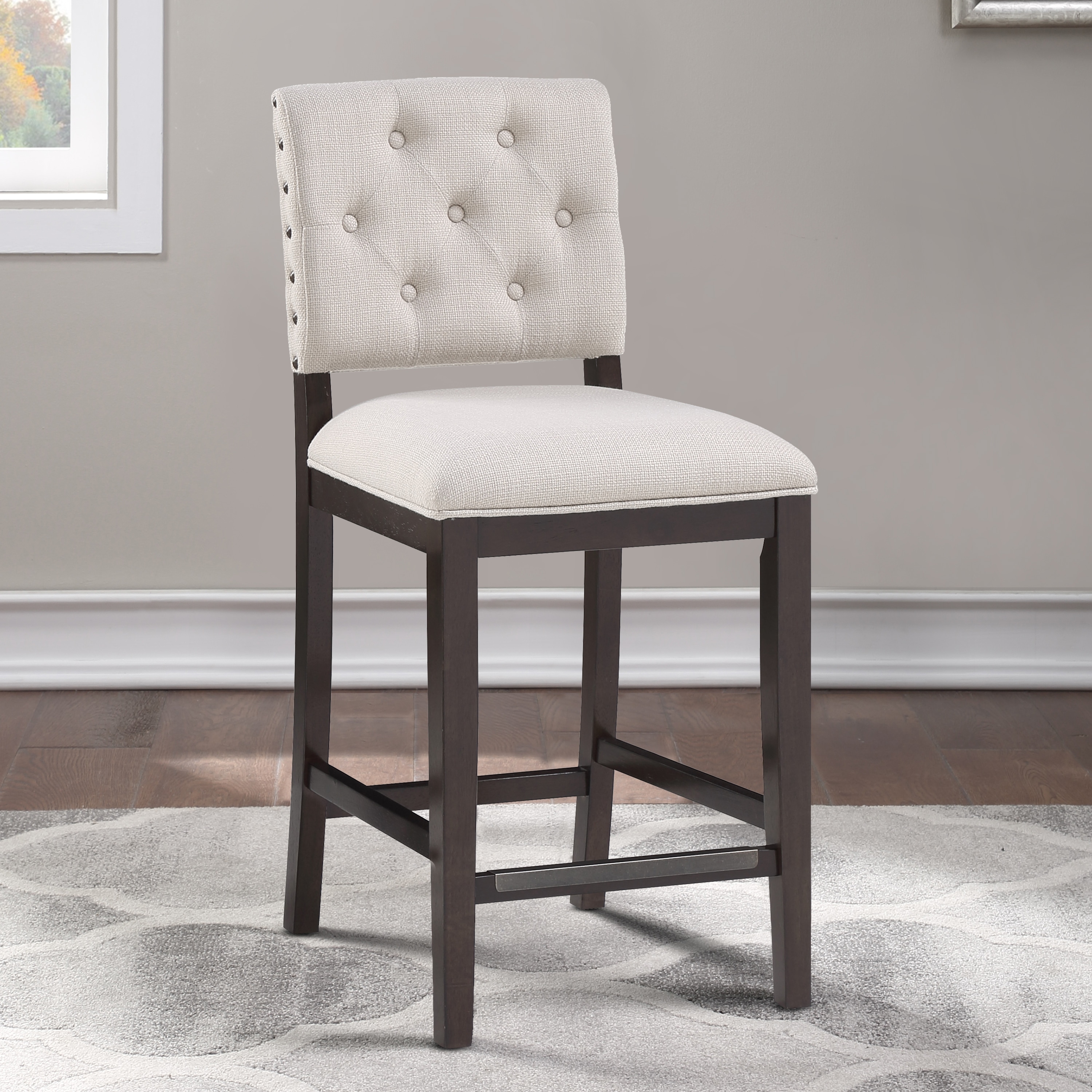 Lindale Button Tufted Stationary Counter Stool