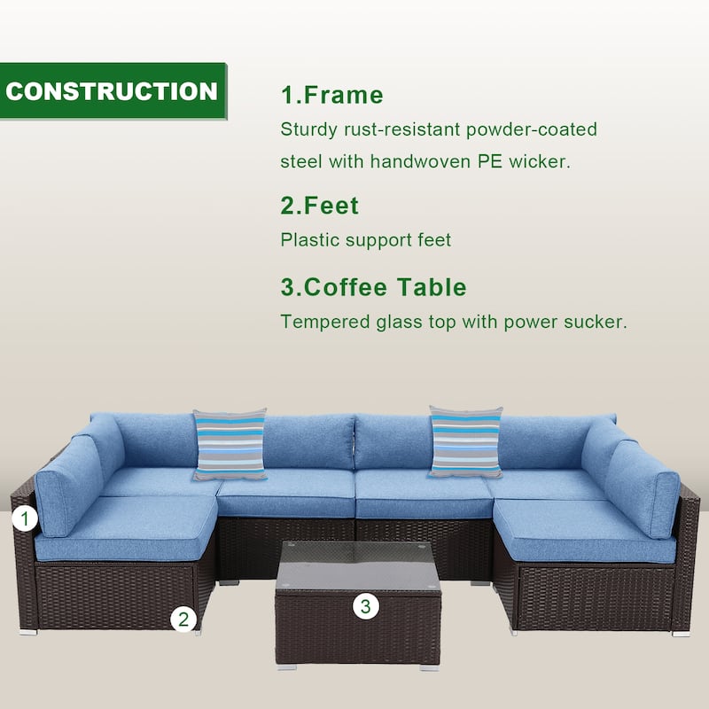 COSIEST 7-piece Outdoor Patio Furniture Wicker Sectional Sofa Set