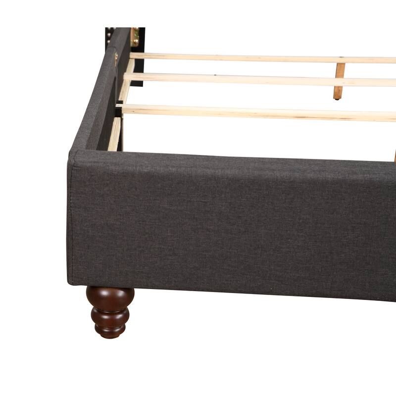 Queen Size Upholstered Platform Bed with Transitional Design and Foam-Padded Headboard