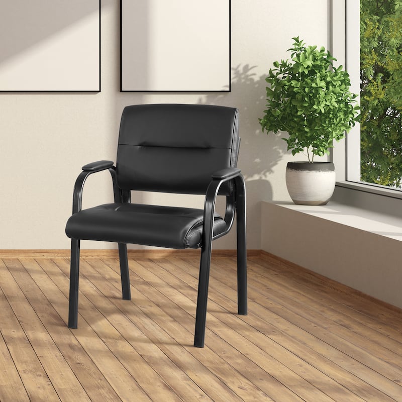 Guest Chair in Faux Leather and Black Finish Frame