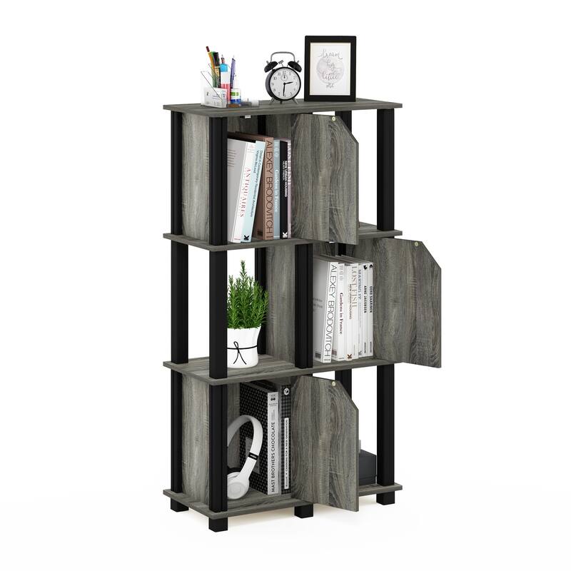 Furinno Brahms 4-Tier Storage Shelf with 3 Doors, Black Oak/Black