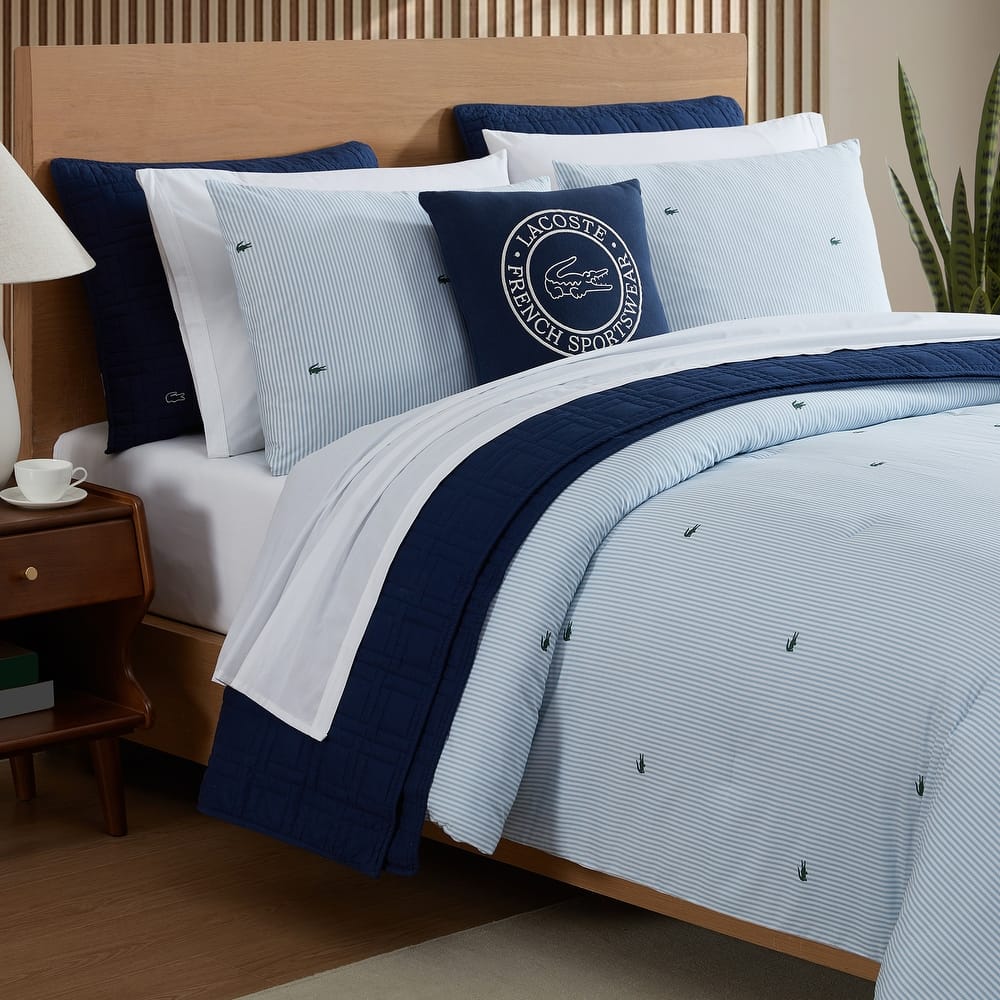 Lacoste Pinstripe Croc Percale Cotton 3-Piece Comforter Set