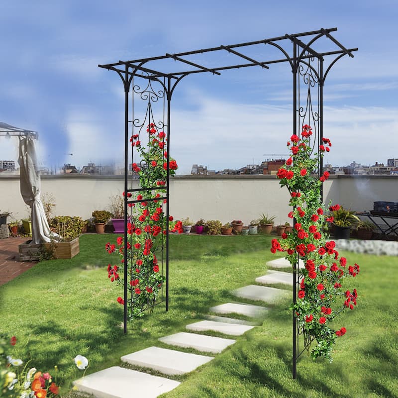 Metal Garden Arch L80.3'' x W20.47'' x H81.1'' Climbing Plants Support Rose Arch Outdoor Black - Black