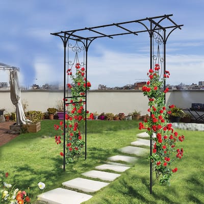 Metal Garden Arch L80.3'' x W20.47'' x H81.1'' Climbing Plants Support Rose Arch Outdoor Black