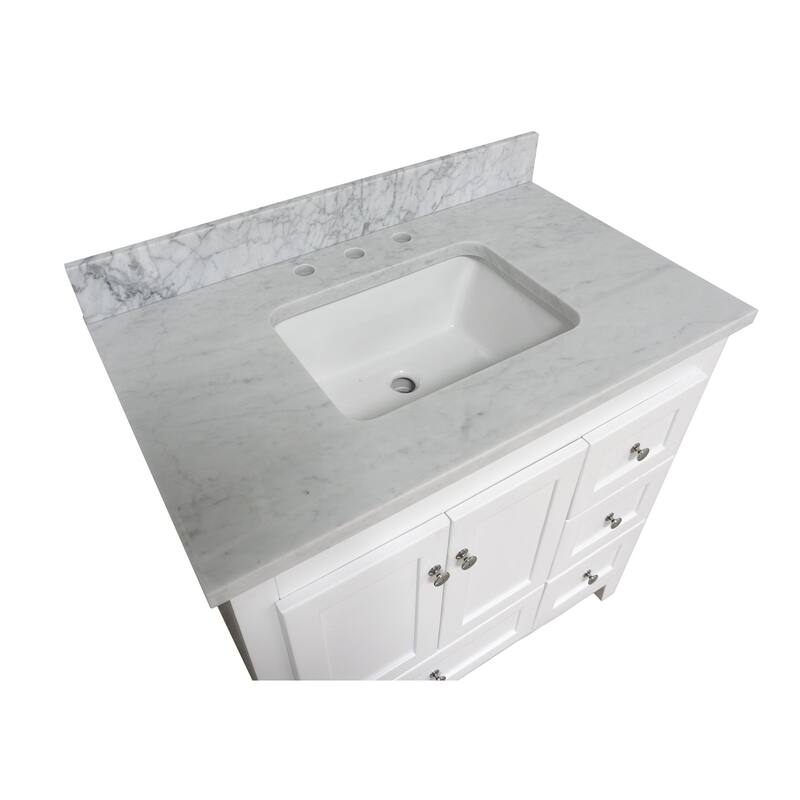 KitchenBathCollection Abbey 36" Bathroom Vanity with Carrara Marble Top