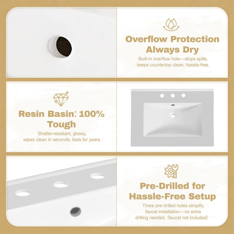 30" Bathroom Vanity with Handwoven Rattan Doors, Solid Wood Legs & Resin Basin