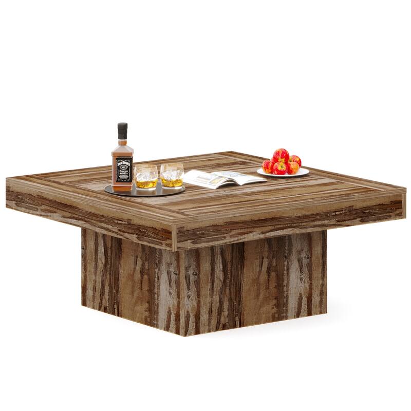 Engineered Wood Square Coffee Table LED Center Table for Living Room