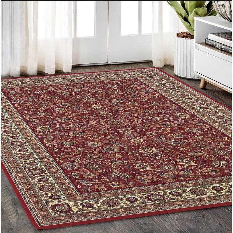 HomeRoots Oriental Traditional Runner Area Rug - 92.52' X '62.99' X '0.43 - Red/Ivory