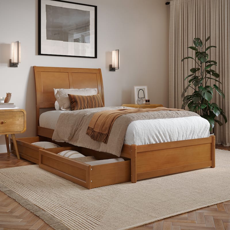 Andorra Platform Bed with Panel Footboard and Storage Drawers - Light Toffee - Twin XL
