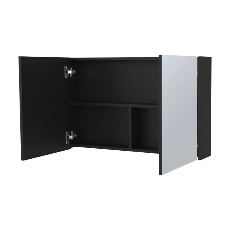 Wall-Mounted Medicine Cabinet with Two Mirrors and Three Shelves, Black Finish, Space-Saving Storage