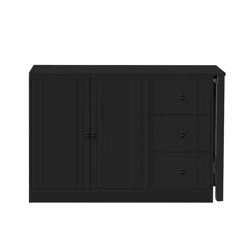 89.7" Wooden Sideboard with Extendable Table, 2 Doors & 3 Drawers Storage Cabinet for Living Room, Study, Kitchen