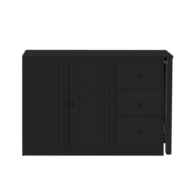 Wooden Sideboard with Extendable Table, Multifunctional Storage Cabinet with 2 Doors and 3 Drawers for Living Room