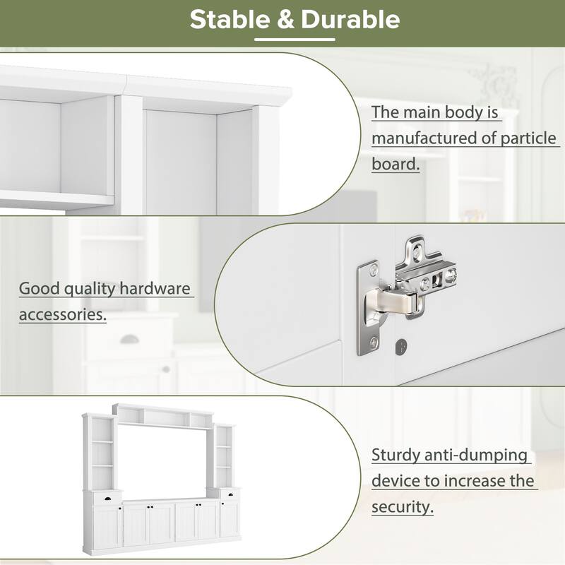 Modern Wall Unit Set for TVs Up to 75" with Adjustable Bridge & Ample Storage - Includes Bookcase, Wine Rack & Display Case