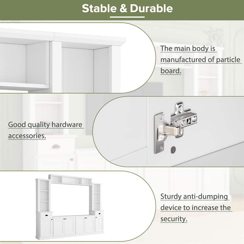 Roomfitters Modern Entertainment Wall Unit Set with Bridge, Large Media Console and TV Stand with Adjustable Shelves
