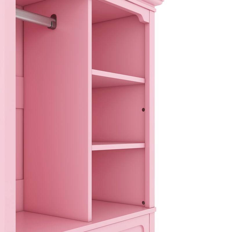 Open Children's Wardrobe with A Hanging Rod and Open Shelves