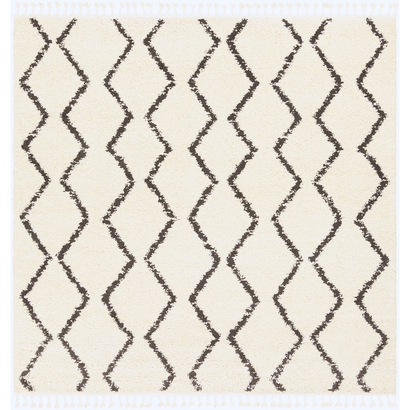 Livabliss Jada Moroccan Stripe Shag Area Rug - Beige - 7'10" Square