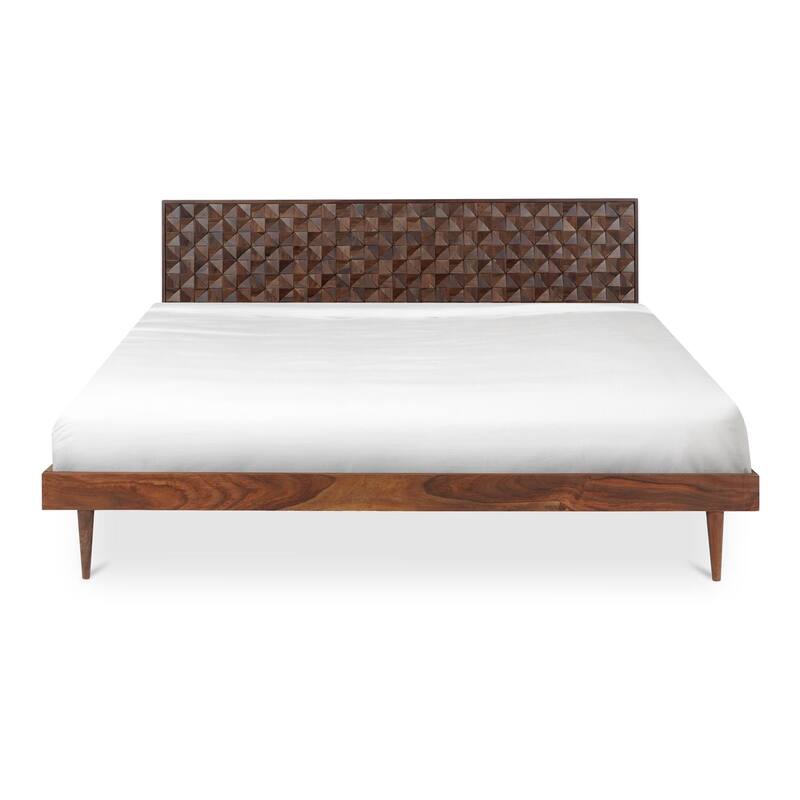 NADAAL STUDIOS Lennon, Queen Bed with Carved Headboard, Walnut