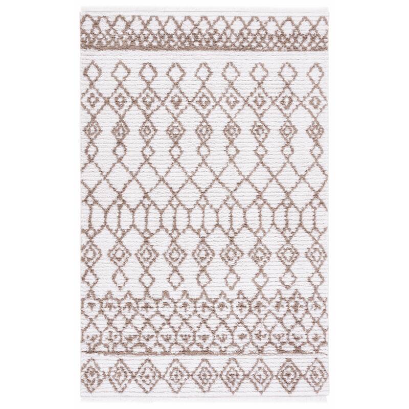SAFAVIEH Augustine Teodosia Moroccan Boho Fringe Rug - 6'4" Square - Taupe/Ivory