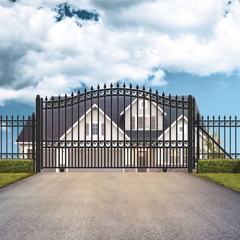 ALEKO London Style Slide Single Steel Driveway Gate 18 ft with Pedestrian Gate