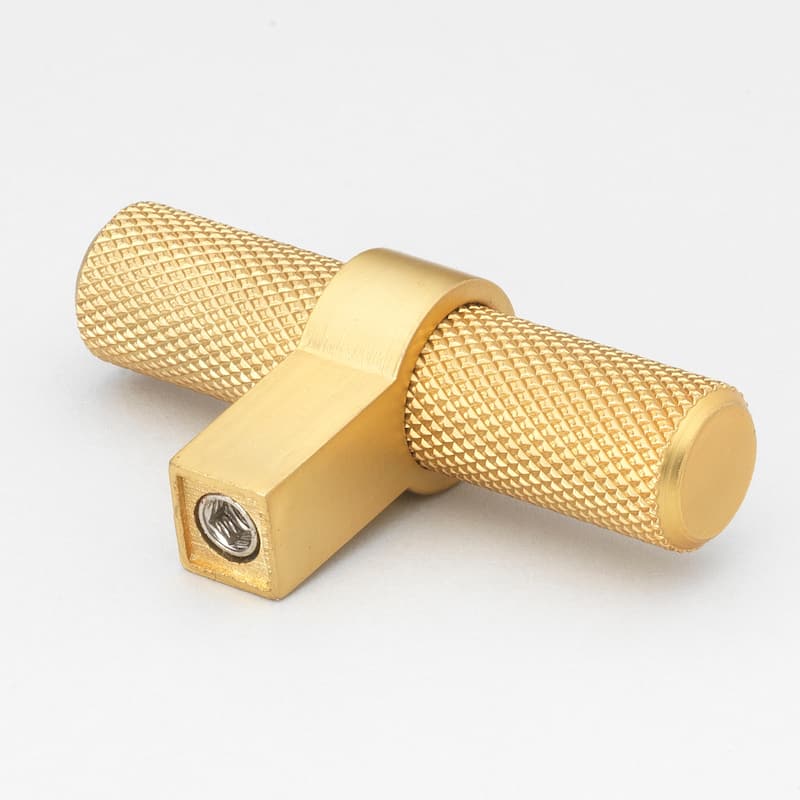 2.25 in Brass Gold European Knurled Solid Steel Cabinet T-Bar (Pack of 10) - Brass Gold