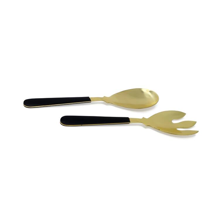 Gold Salad Servers with Black Handles, Set of 2 - Gold/Black