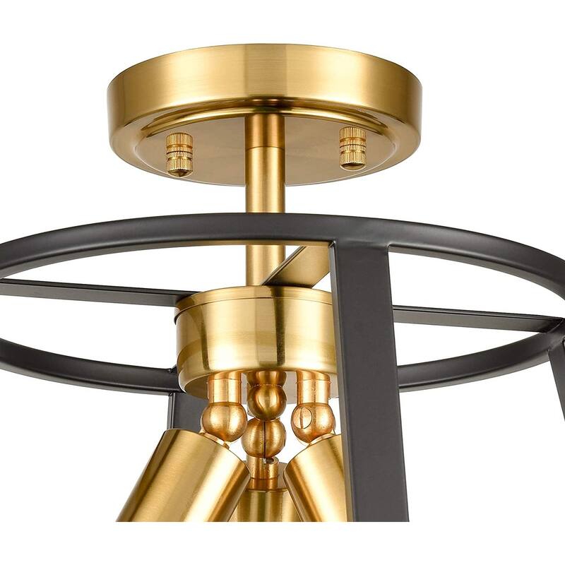 3 light semi flush mount ceiling light cage ceiling lamp with brass and black finish
