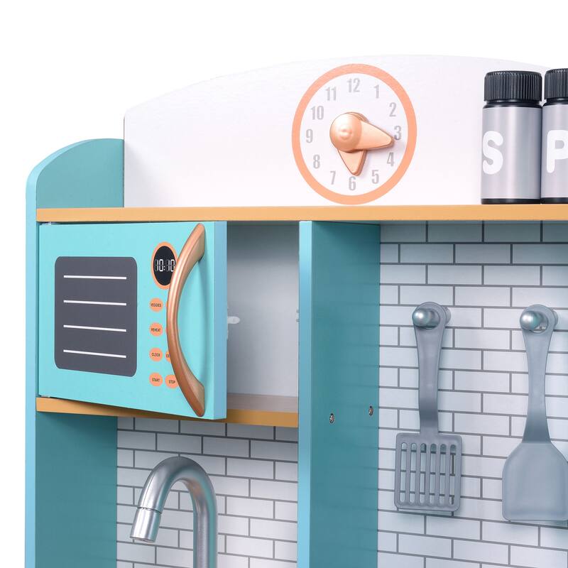 Teamson Kids - Little Chef Santos Retro Play Kitchen - Petrol/wood