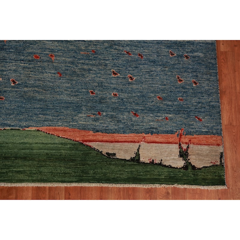 Vegetable Dye Art Deco Oriental Area Rug Hand-Knotted Wool Carpet - 9'11"x 13'0"