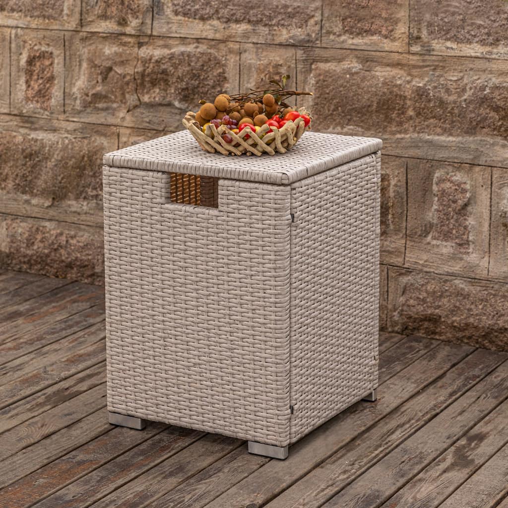 COSIEST Outdoor Hideaway Wicker Tank Table for Propane Fire Pits