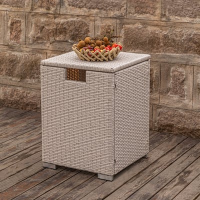 COSIEST Outdoor Hideaway Wicker Tank Table for Propane Fire Pits