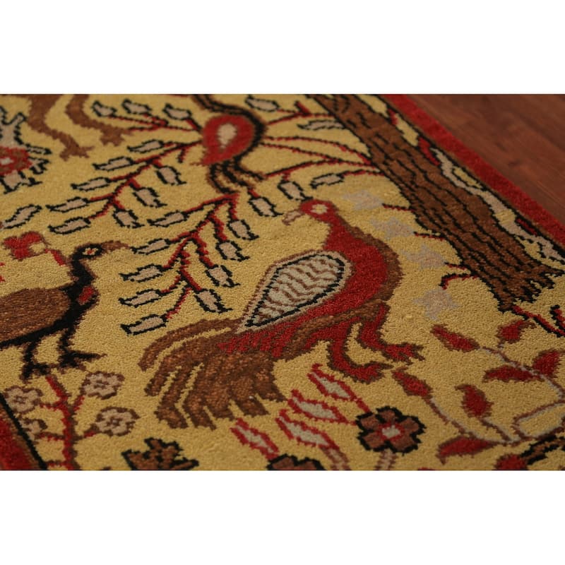 Animals Design Yellow Ziegler Indian Runner Rug Handmade Wool Carpet - 2'6"x 8'0"