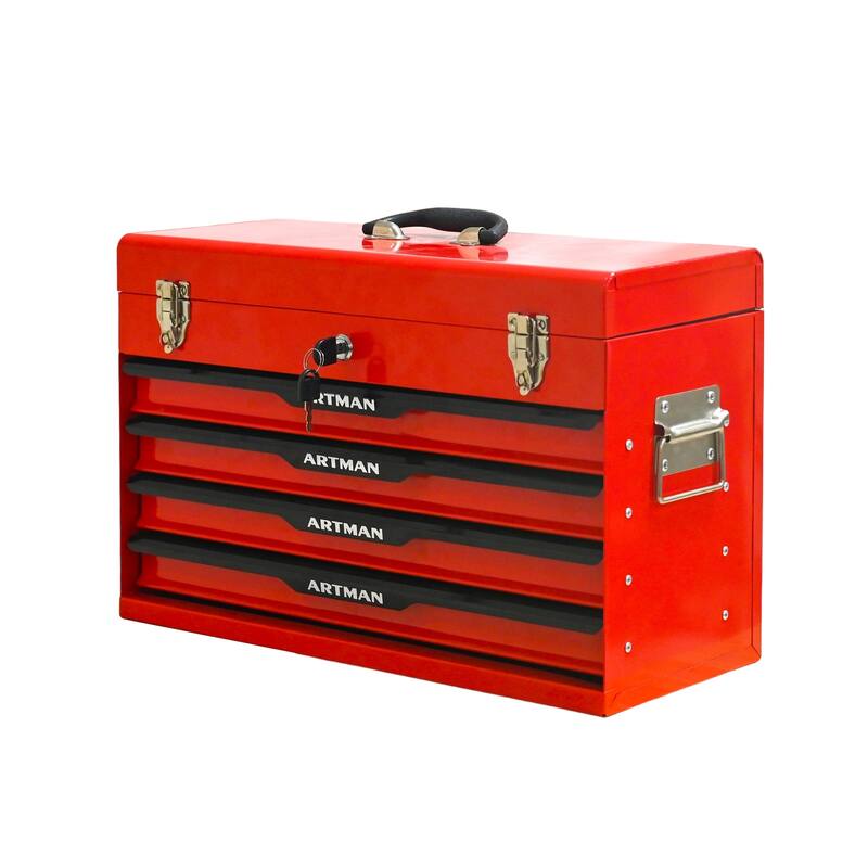 Anmytek Red 20 Inch Heavy Duty Steel Tool Box with Drawers and Metal Lock Closure Portable Tool Storage Chest and Organizer