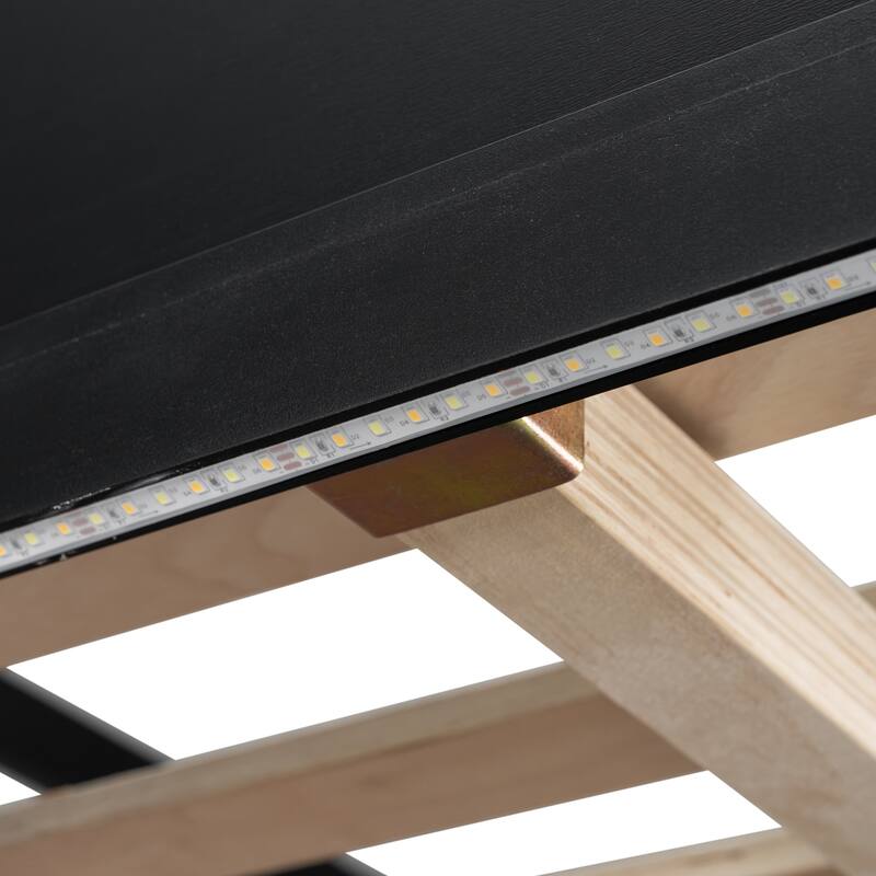 Full Wood Loft Bed with Desk, Open Wardrobe & RGB Lighting