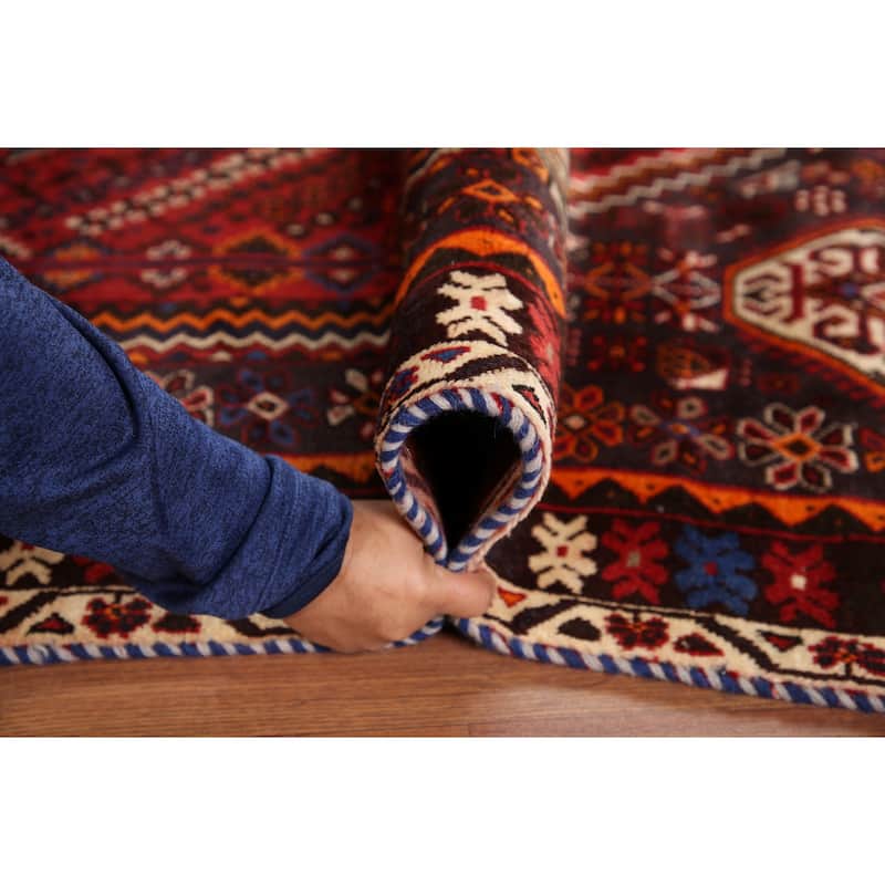 Geometric Red Shiraz Persian Vintage Area Rug Handmade Wool Carpet - 5'6" x 9'1"